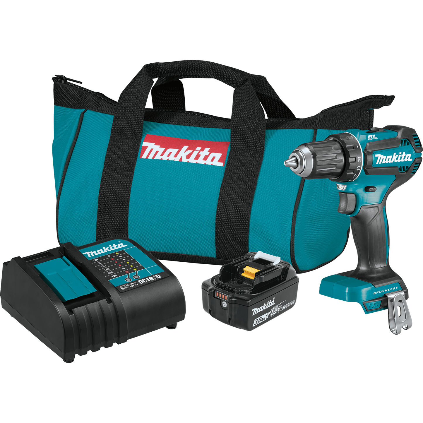 Makita 18 Volt LXT Lithium Ion Brushless Cordless 1/2 Inch Driver Drill Kit Factory Serviced