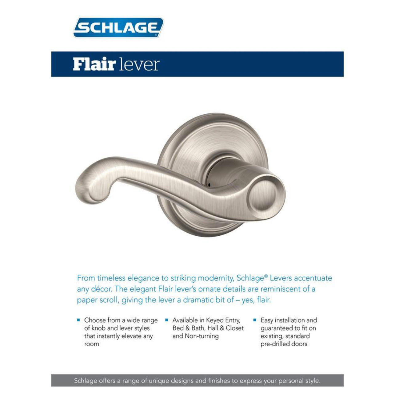 Schlage Flair Aged Bronze Right Handed Dummy Door Handle Damaged Box