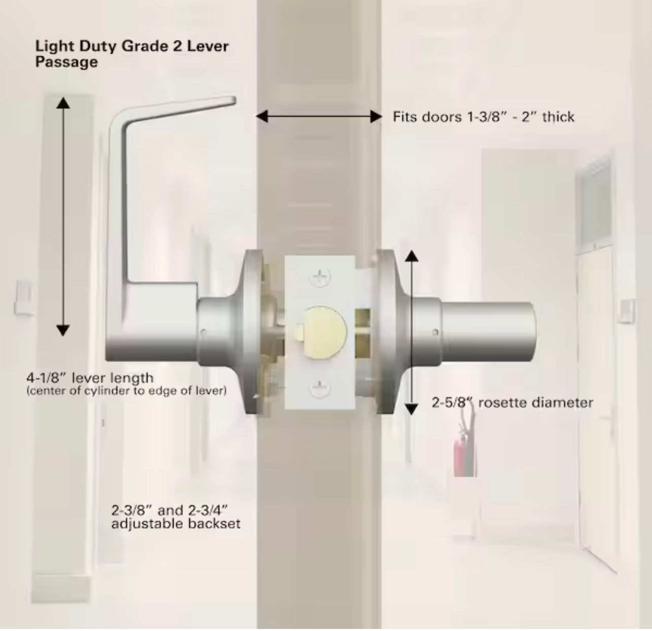 Universal Hardware Light Duty Commercial Passage (hall/closet) Lever ADA UL 3-Hr Fire ANSI Grade 2, Satin Chrome Finish Damaged Box