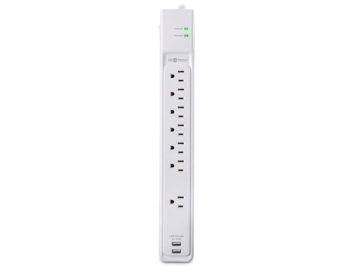 CE TECH 6 ft. 7-Outlet Surge Protector with USB, White - Damaged Box