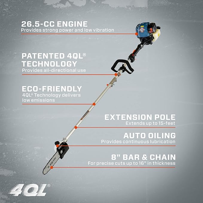 Senix 26.5 cc Gas 4 Cycle Attachment Capable Pole Saw with a Reach of up to 15 ft.