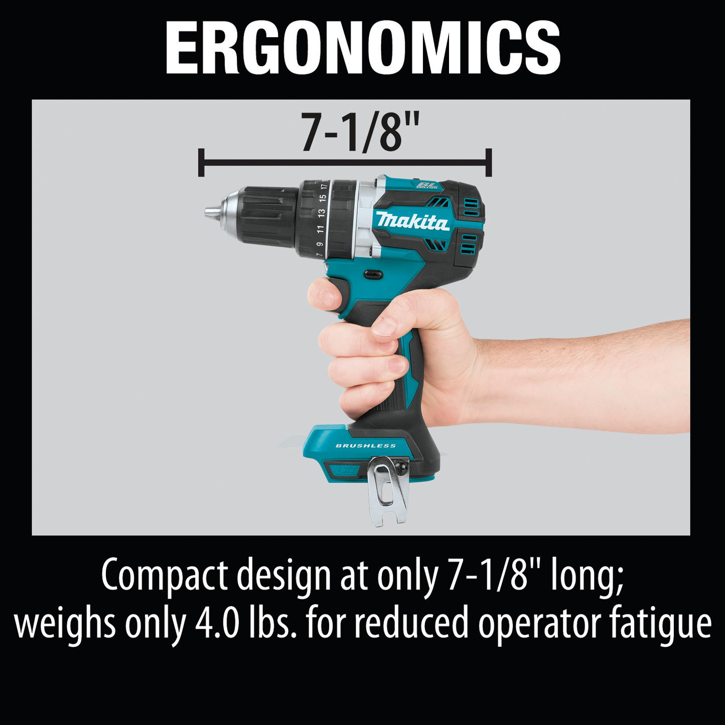 Makita 18 Volt LXT Lithium Ion Compact Brushless Cordless 1/2 Inch Hammer Driver Drill Factory Serviced (Tool Only)