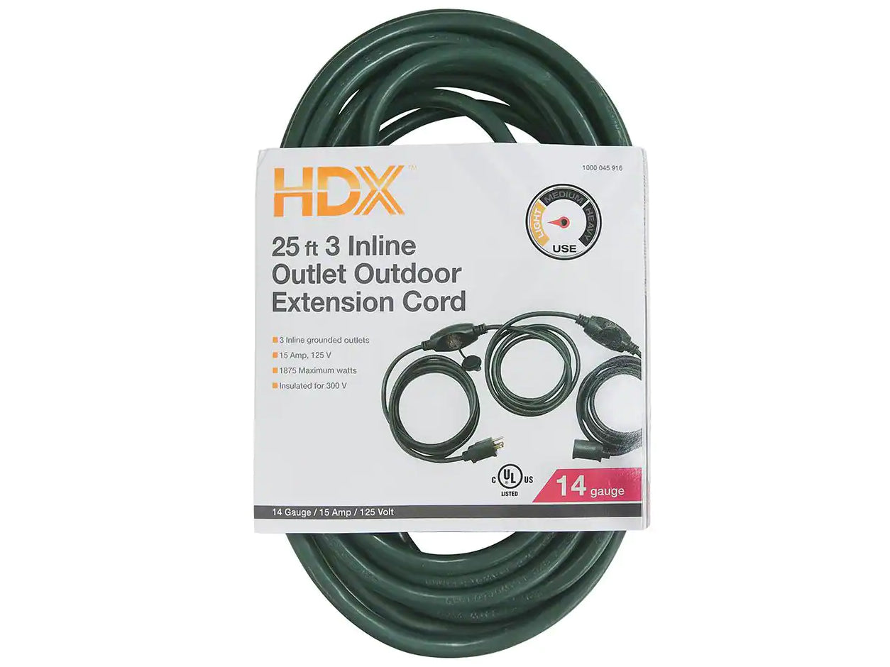 HDX 25 ft. 14/3 3 Outlet Extension Cord, Green - Damaged Box