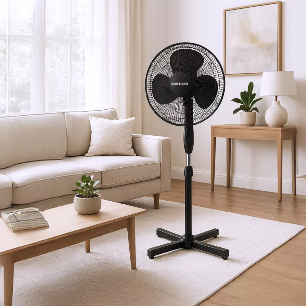 Cool Living Black 16 Inch Electric Oscillating Pedestal Fan