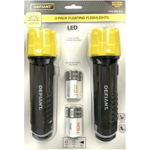 Defiant LED Floating Flashlights with Batteries Combo Pack 100 Lumens 2 Pack