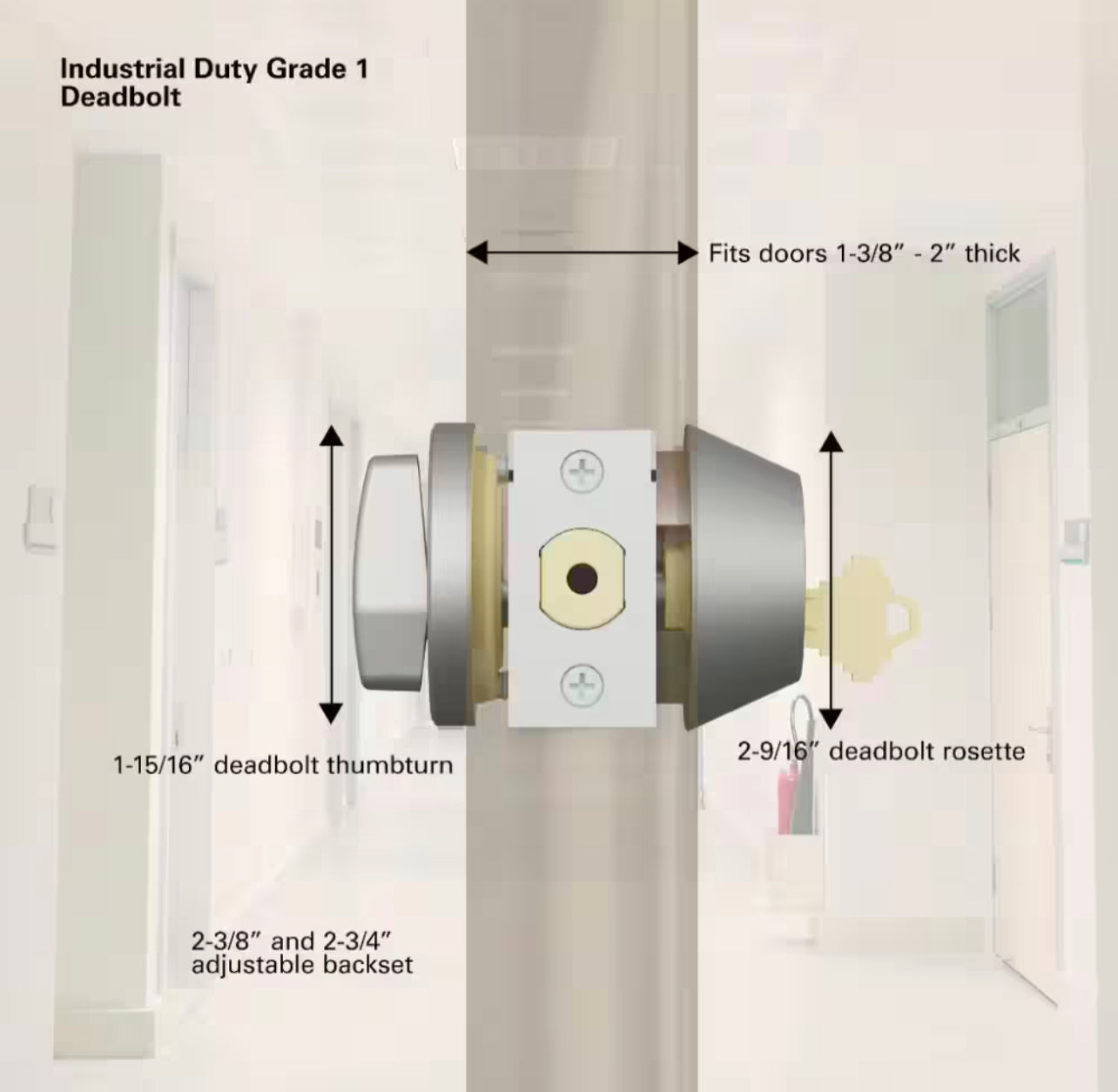 Universal Hardware Industrial Duty Commercial Single Cylinder Deadbolt, UL 3-Hr Fire ANSI Grade 1, Satin Chrome Finish Damaged Box