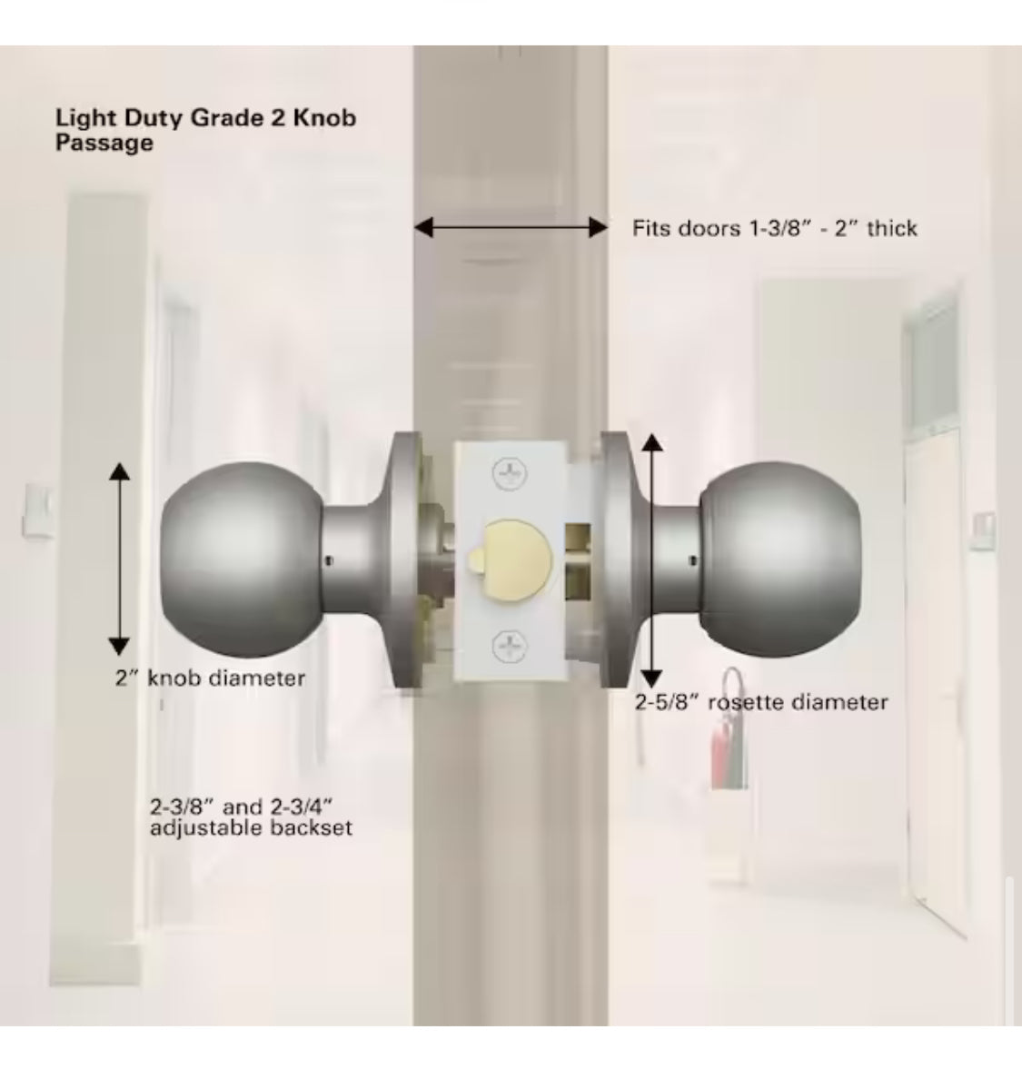 Universal Hardware Light Duty Commercial Passage (Hall/Closet) Knob, UL 3-Hr Fire ANSI Grade 2, Satin Chrome Finish