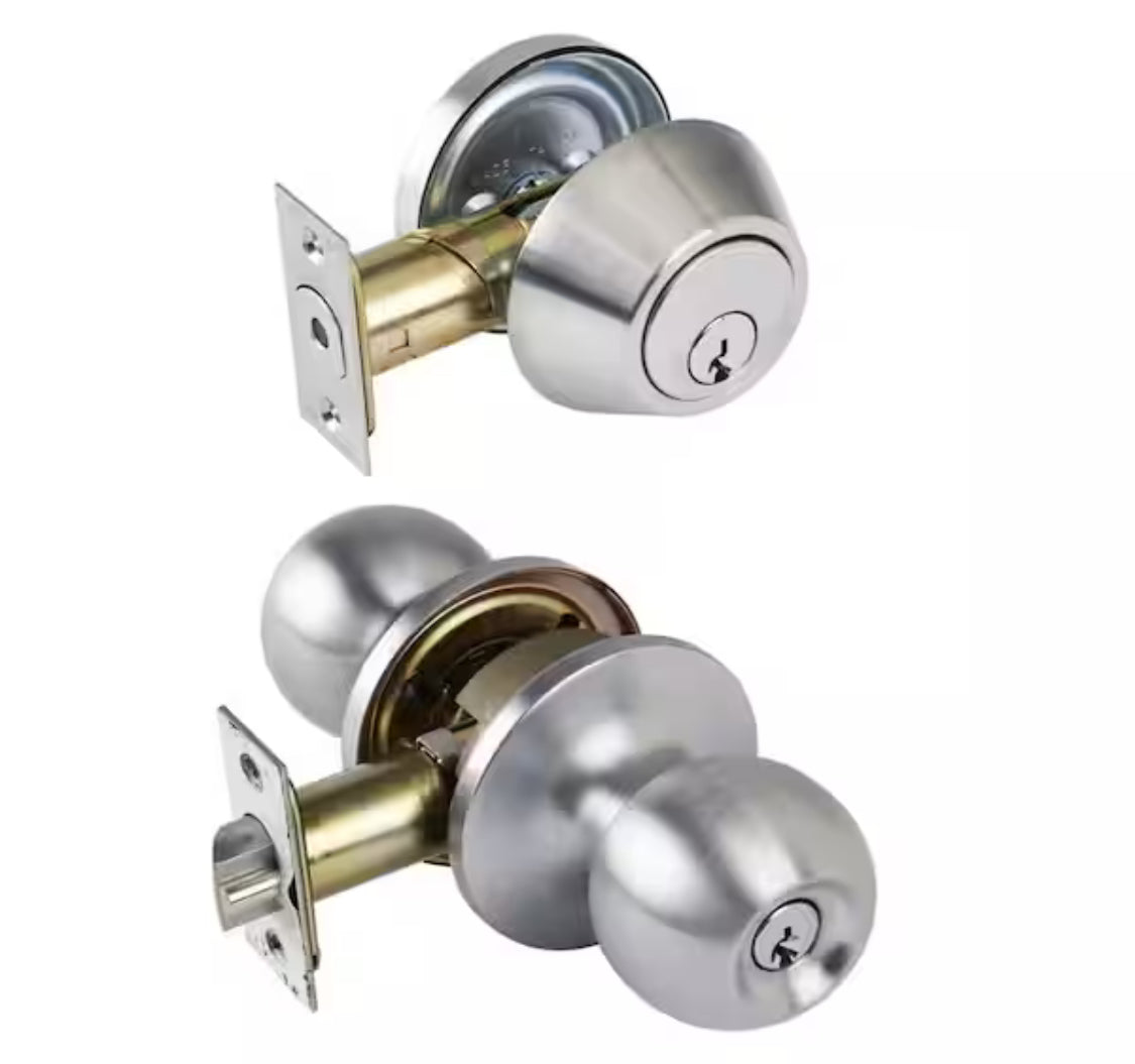 Universal Hardware Universal Hardware Light Duty Commercial ANSI Grade 2 Entry Knob and Deadbolt UL 3-Hr Fire, Keyed Alike Satin Chrome