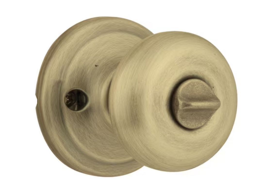 Kwikset Juno Antique Brass Entry Door Knob Featuring SmartKey Security with Microban Antimicrobial Technology
