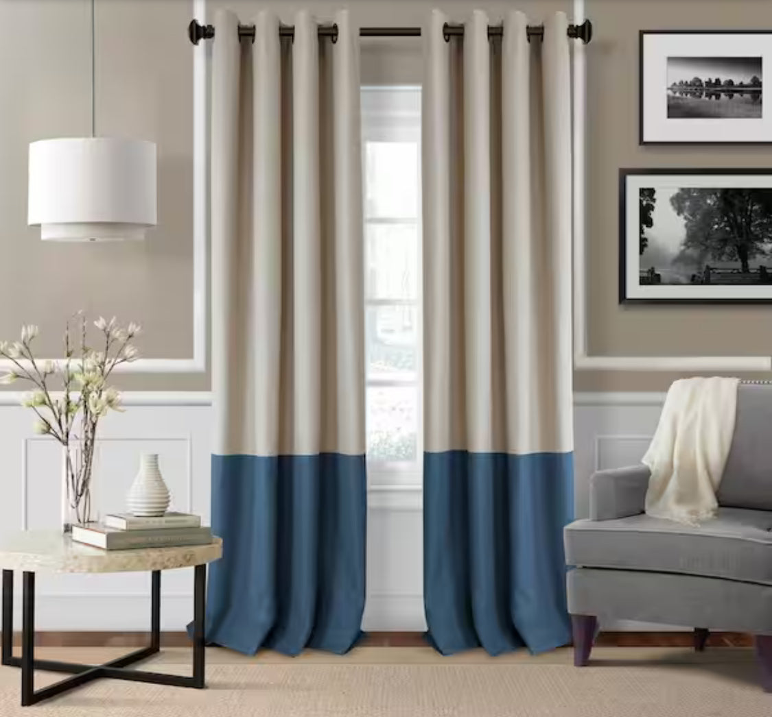 Elrene Navy Color Block Grommet Room Darkening Curtain - 52 in. W x 84 in. L