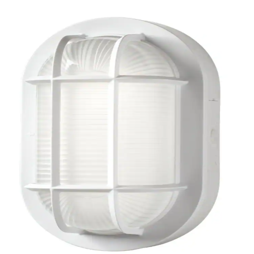 Hampton Bay 8.5 in. Oval White LED Outdoor Wall Ceiling Bulkhead Light 3 Color Temperature Options Weather Rust Resistant 800 Lumen DAMAGED BOX