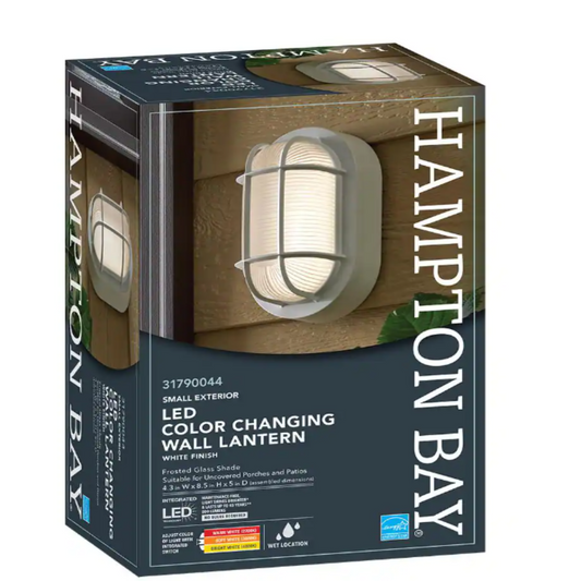 Hampton Bay 8.5 in. Oval White LED Outdoor Wall Ceiling Bulkhead Light 3 Color Temperature Options Weather Rust Resistant 800 Lumen DAMAGED BOX