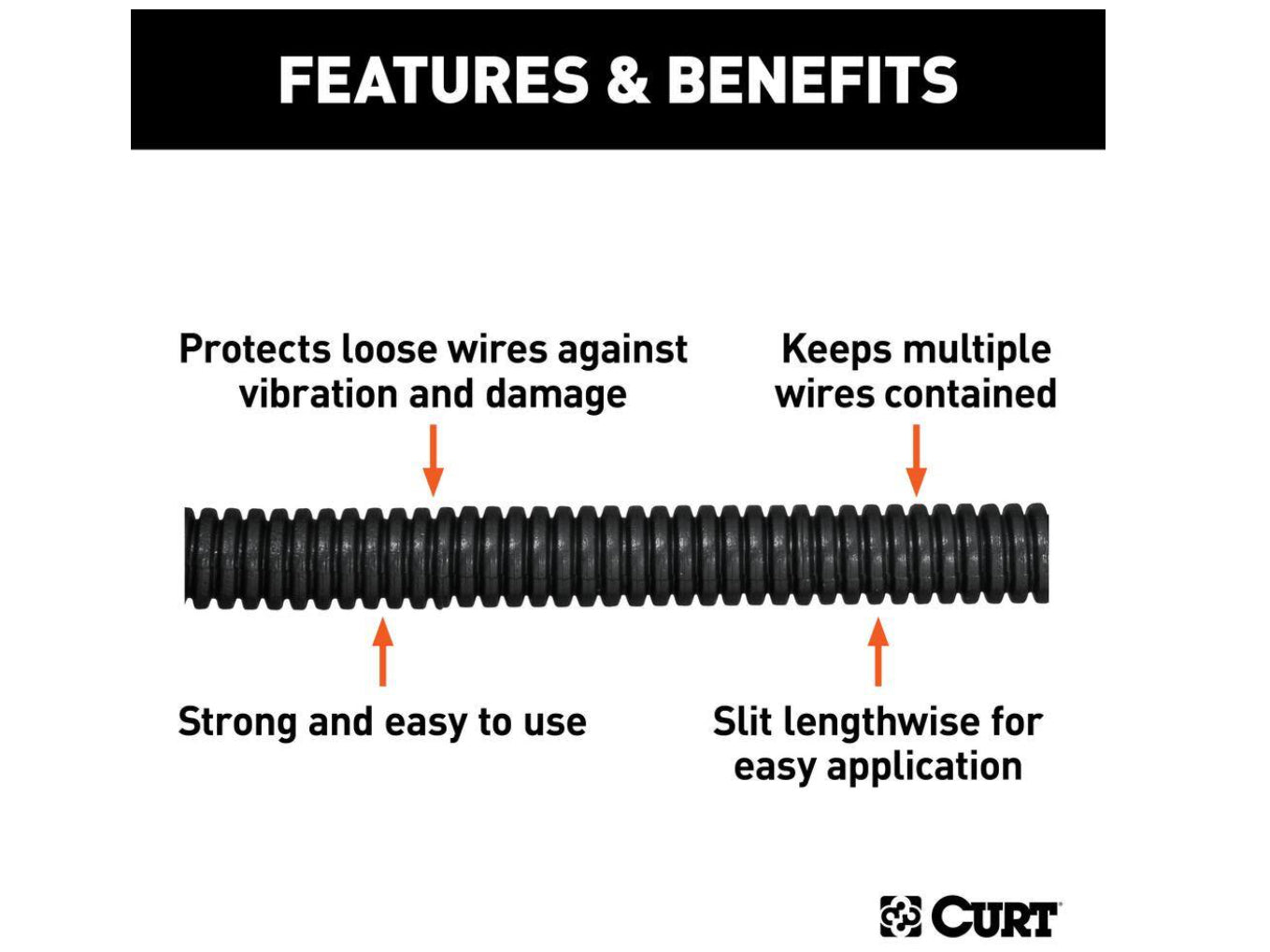 CURT 3/8" Convoluted Slit Loom Tubing (Packaged)