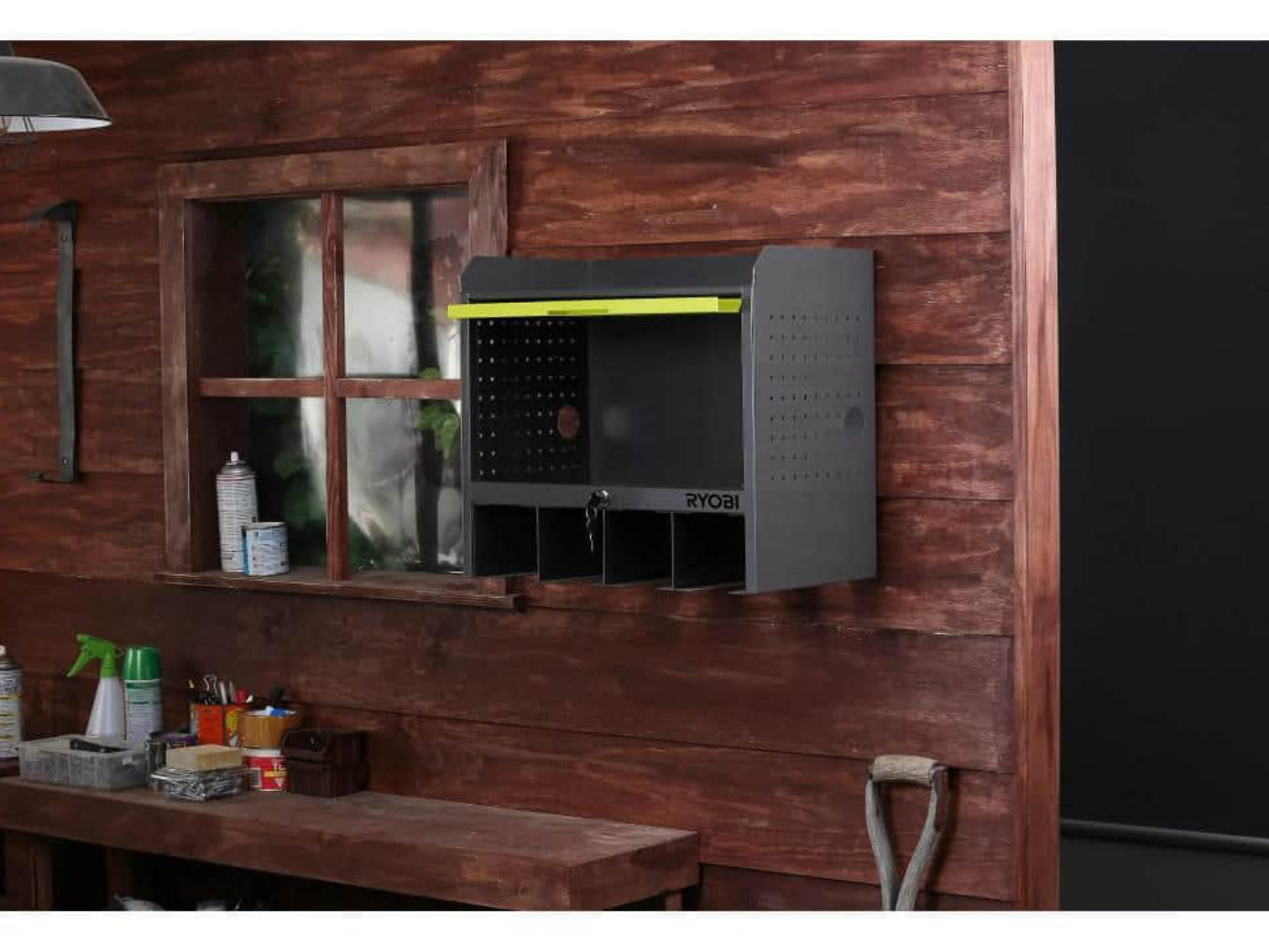RYOBI Steel 2-Shelf Wall Mounted Garage Cabinet in Black (17 in W x 11 in H x 19 in D)