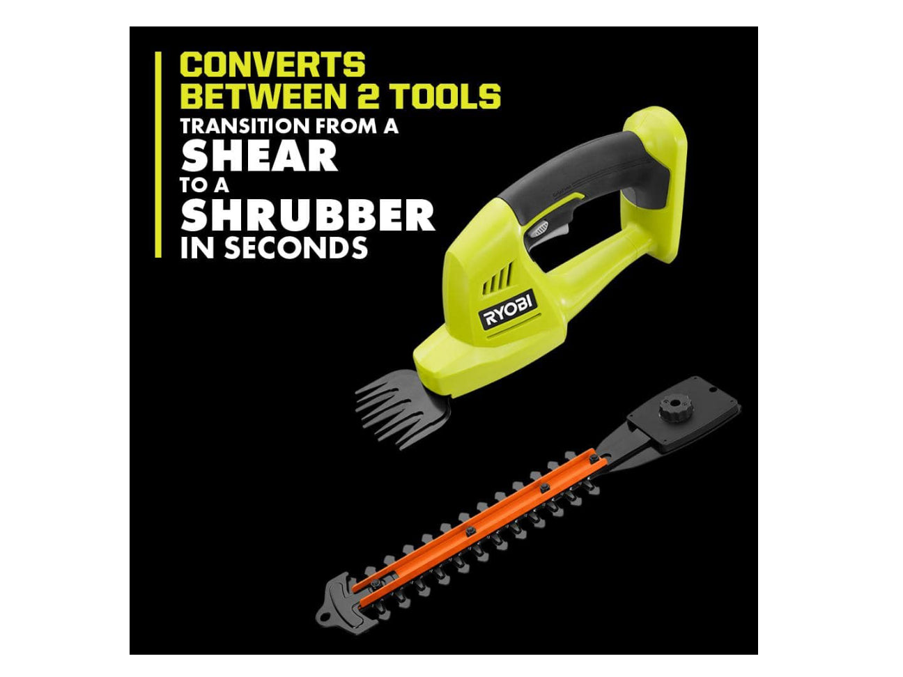 RYOBI ONE+ 18V Cordless Battery Grass Shear and Shrubber Trimmer with 1.3 Ah Battery and Charger