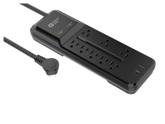 Commercial Electric 12 ft. Braided Cord 8-Outlet Surge Protector with 1 USB and 1 USB-C, Black    NEW