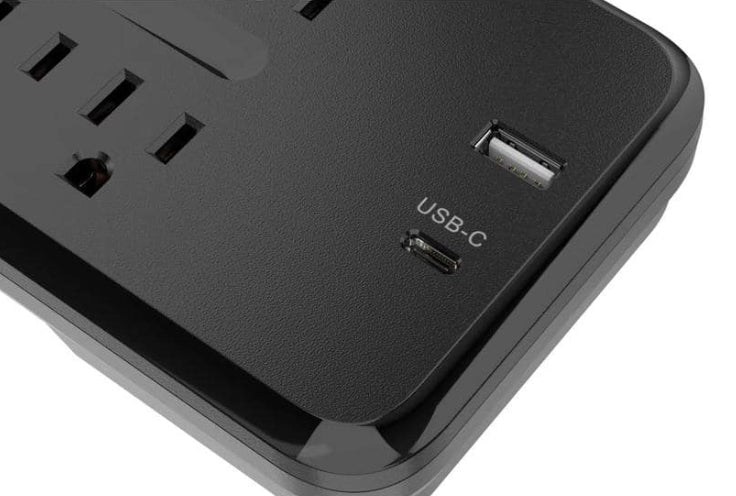 Commercial Electric 12 ft. Braided Cord 8-Outlet Surge Protector with 1 USB and 1 USB-C, Black NEW