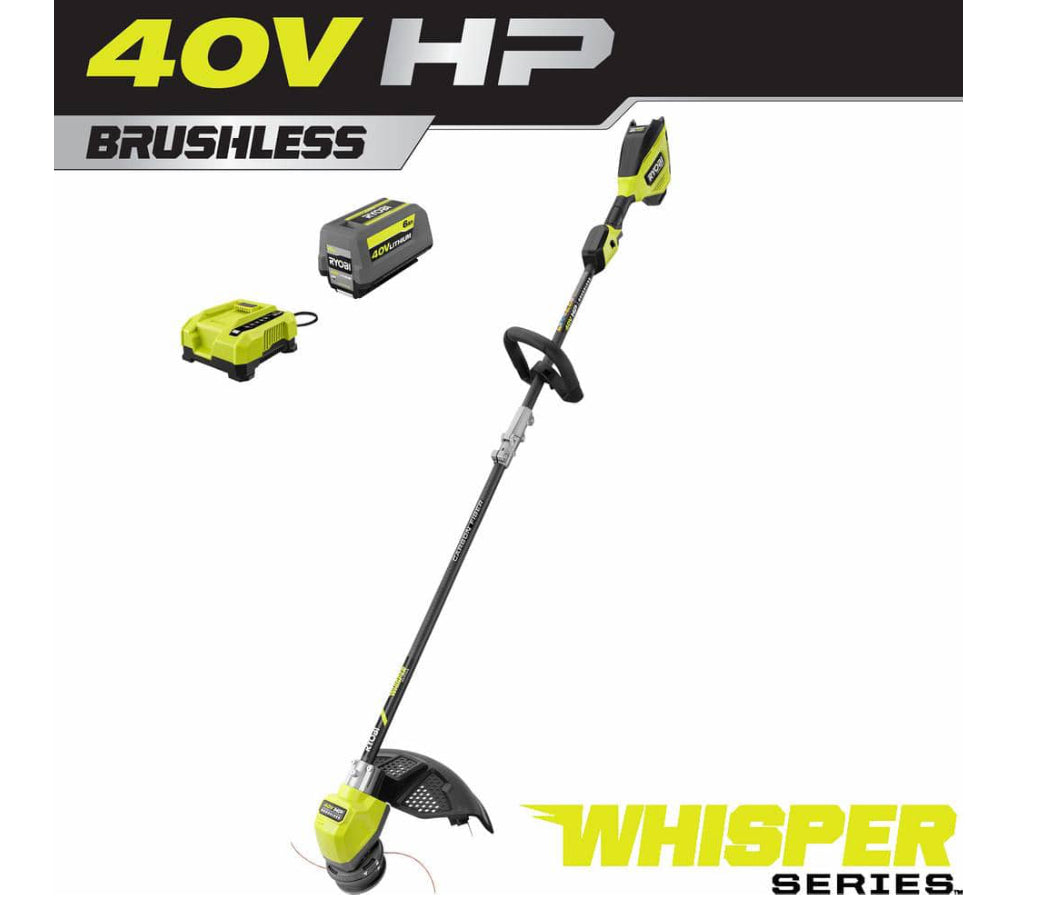 RYOBI 40V HP Brushless Whisper Series 17 in. Cordless Battery Carbon Fiber Shaft String Trimmer w/ 6.0 Ah Battery & Charger - Damaged Box