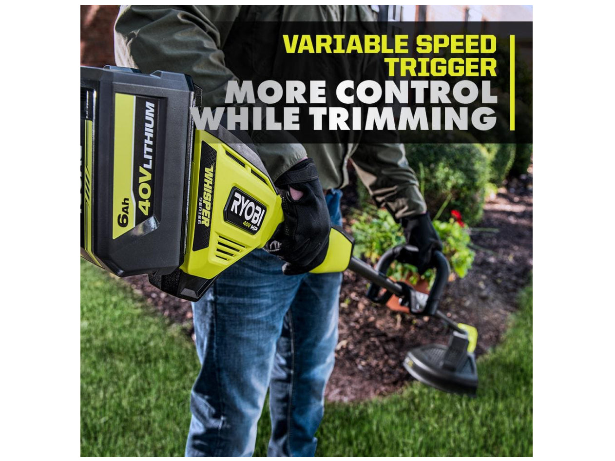 RYOBI 40V HP Brushless Whisper Series 17 in. Cordless Battery Carbon Fiber Shaft String Trimmer w/ 6.0 Ah Battery & Charger - Damaged Box