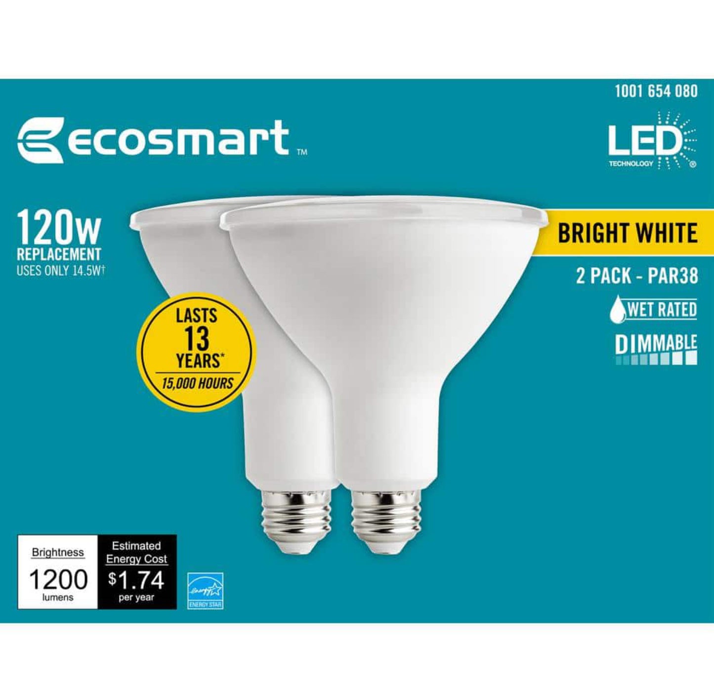 Ecosmart 120 Watt Equivalent PAR38 Dimmable Energy Star Flood LED Light Bulb Bright White (2-Pack) Damaged Box