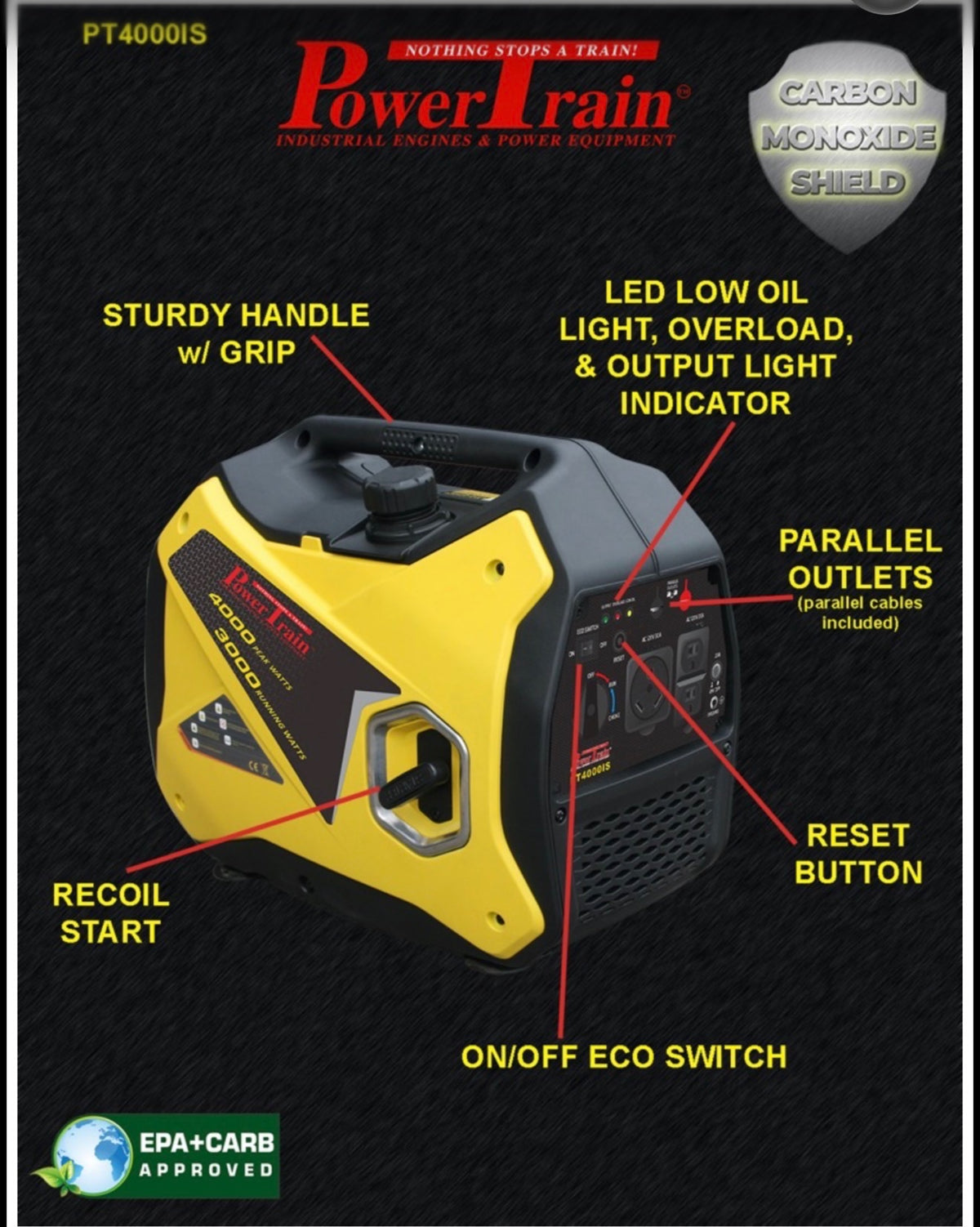 PT4000IS Powertrain Silent Series 4000 Watt Inverter w/Recoil Start