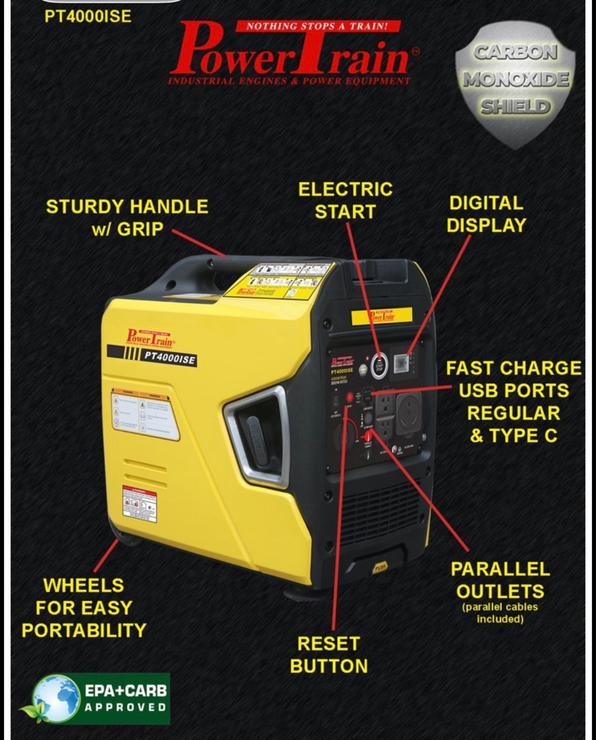 PT4000ISE Powertrain Silent Series 4000 Watt Inverter w/Electric Start