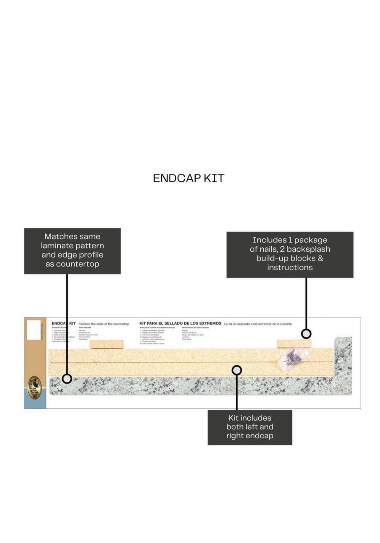 Hampton Bay Laminate Endcap Kit for Countertop with Integrated Backsplash in White Ice Granite Etchings Damaged Box