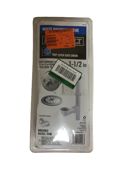 Everbilt Trip Lever 1-1/2 in. White Poly Pipe Bath Waste and Overflow Drain in Brushed Nickel DAMAGED BOX