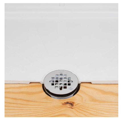 OATEY Round No-Caulk White PVC Shower Drain with 4-1/4 in. Round Snap-In Stainless Steel Drain Cover