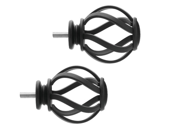 Home Decorators Collection Mix and Match Swirl Cage 1 in. Curtain Rod Finial in Matte Black (2-Pack) DAMAGED BOX