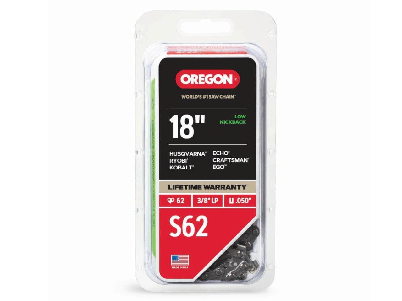 Oregon S62 Chainsaw Chain for 18 in. Bar, Fits Husqvarna, Echo, Poulan, Craftsman, Homelite and More