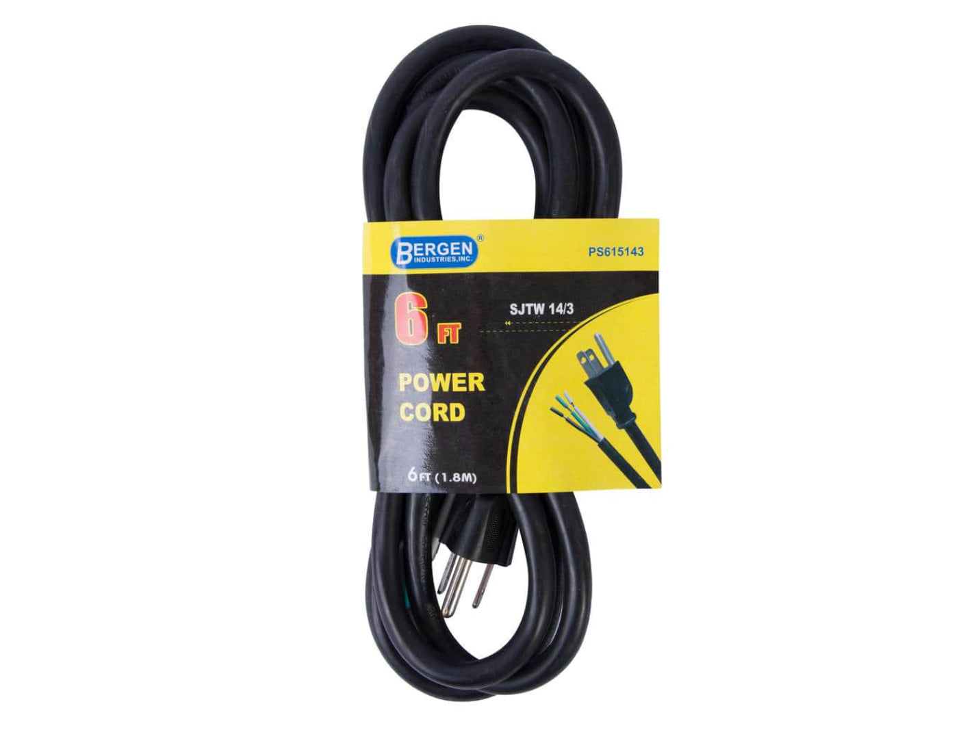 Bergen Industries 6 ft. 14/3 SJTW 15 Amp/125-Volt 1875-Watt 3-Wire Appliance/Power Tool Cord, Black