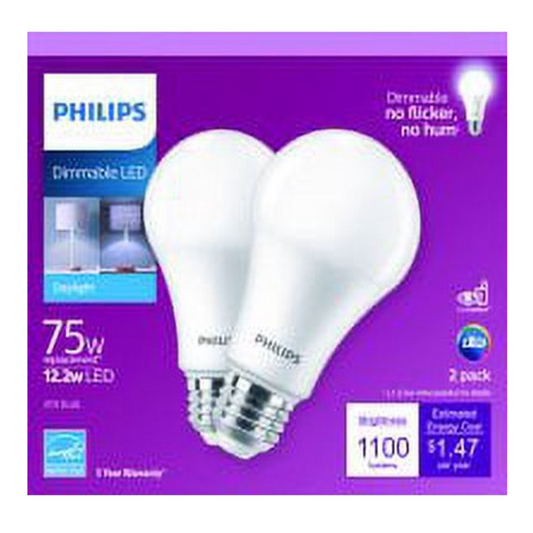 Philips LED 75 Watt A19 General Purpose Household Light Bulb Frosted Daylight Dimmable E26 Medium Base 2 Pack DAMAGED BOX