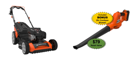 Yard Force 21 Inch Cut 3 in 1 Self Propelled Gas Mower With Bonus 20v Blower