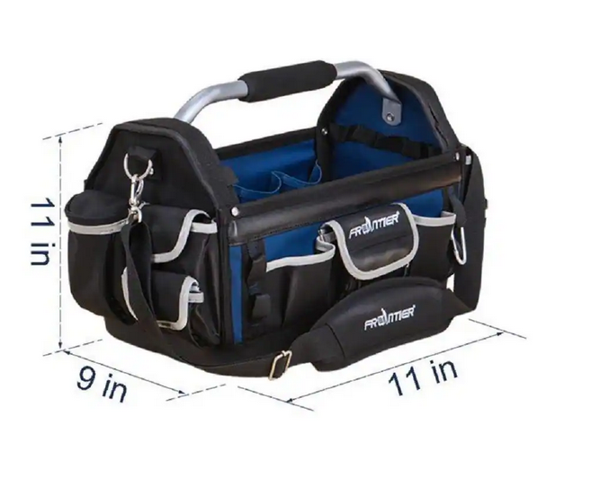 Frontier 18 Inch Open Mouth Tote Bag with Rotating Handle in Black and Blue