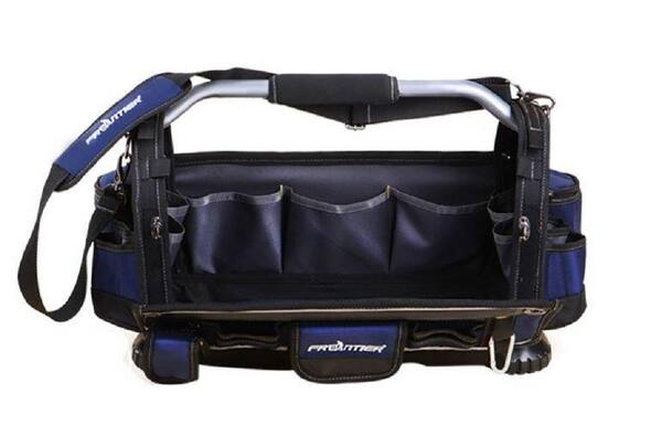 Frontier 19 Inch Open Tote Tool Bag with  Rotating Handle in Black and Blue