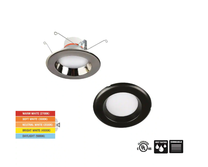 Commercial Electric 5 an 6 in. New Construction or Remodel Dimmable LED Recessed Interchangeable Trim with Adjustable Color Changing Technology DAMAGED BOX