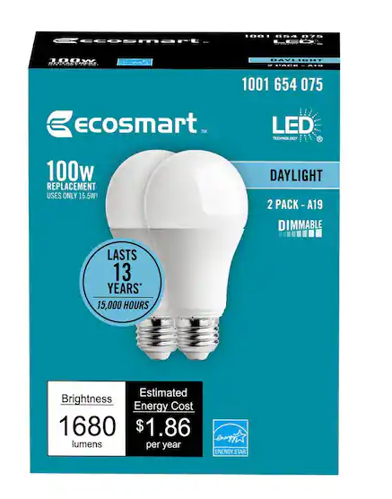 EcoSmart 100 Watt Equivalent A19 Dimmable Energy Star LED Light