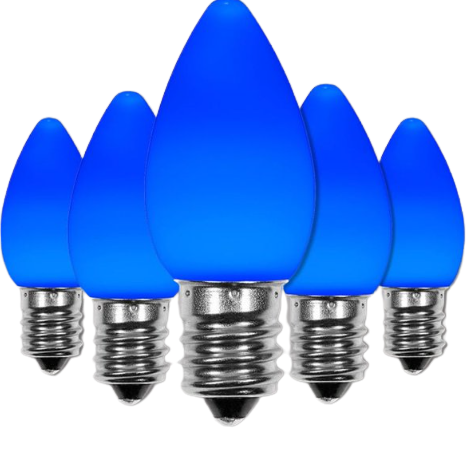 OptiCore C7 Opaque Ceramic Style Blue LED Christmas Lights Replacement Bulbs Pack of 25 Shatterproof 0.84W E12 Base DAMAGED BOX
