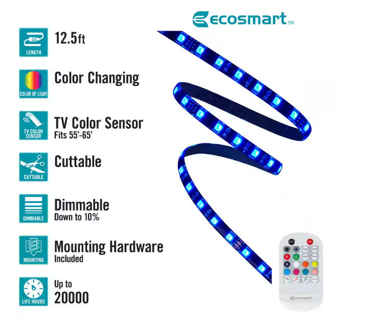 Ecosmart RGB TV Blacklight With Color Sensing Damaged Box
