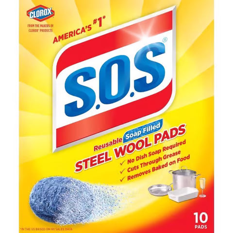 S.O.S Heavy Duty Steel Wool Pads For Multi-Purpose 10 pack