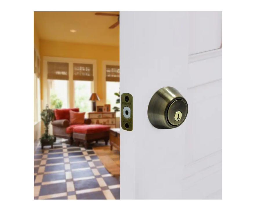 Defiant Single Cylinder Antique Brass Deadbolt