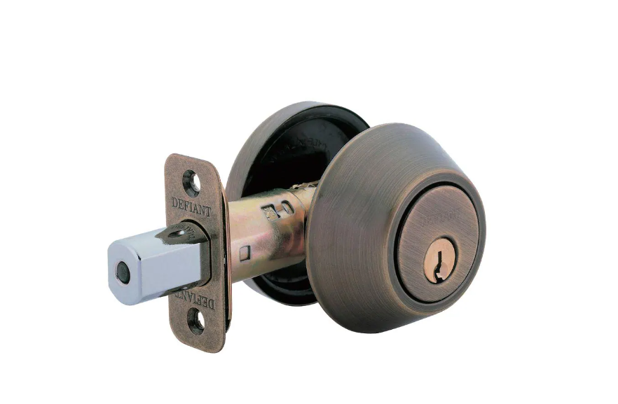 Defiant Single Cylinder Antique Brass Deadbolt