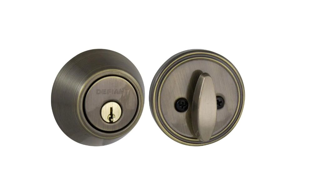 Defiant Single Cylinder Antique Brass Deadbolt