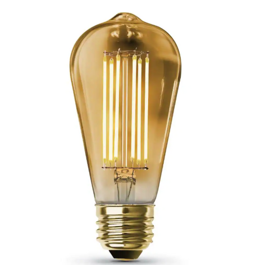 Feit Electric 60-Watt Equivalent ST19 Dimmable Straight Filament Amber Glass E26 Vintage Edison LED Light Bulb, Warm White 2100K Damaged Box