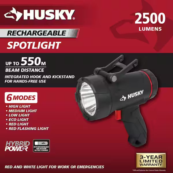 Husky 2500 Lumens Dual Power Floating Rechargeable Spotlight Damaged Box