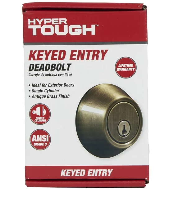 Hyper Tough Keyed Entry Single Cylinder Deadbolt Antique Brass Finish Damaged Box
