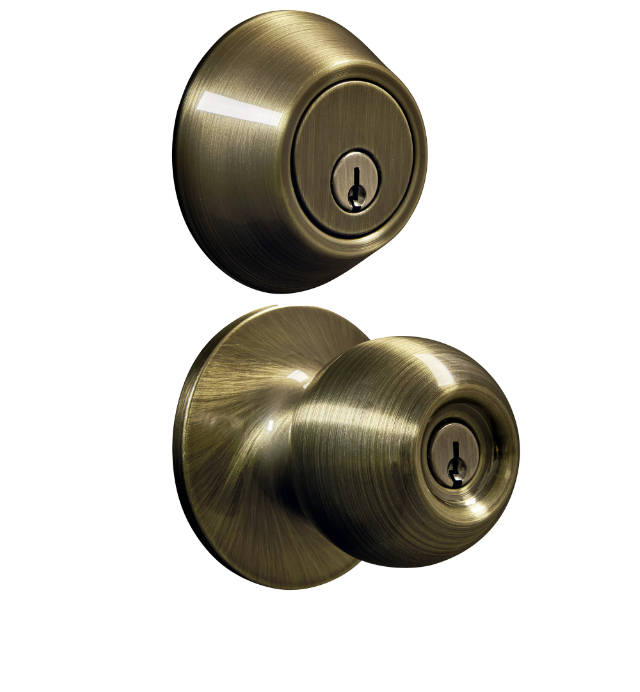Hyper Tough, Keyed Entry, Tulip Style Doorknob, Polished Brass