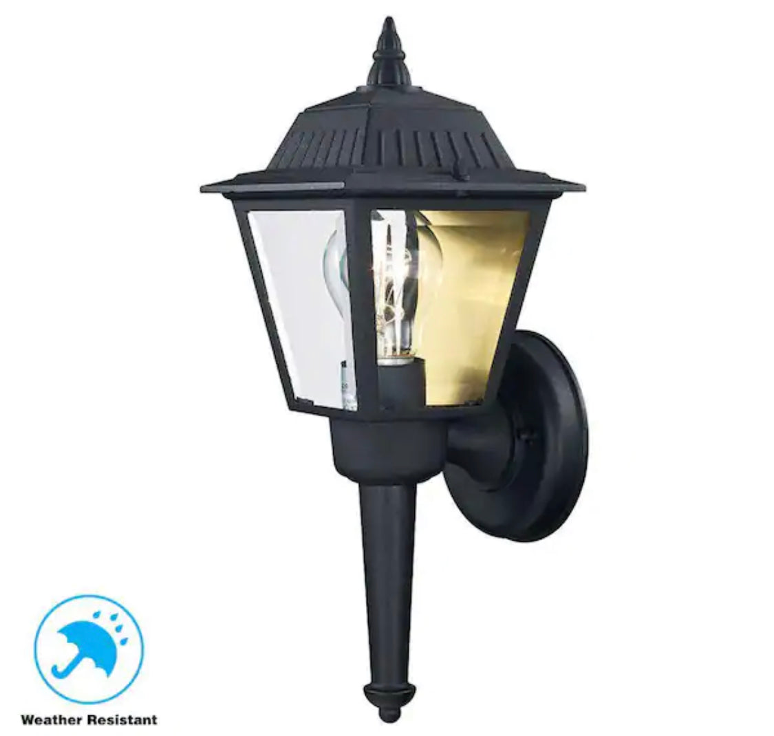 Hampton Bay 1-Light Black Outdoor Wall Light Fixture with Clear Glass