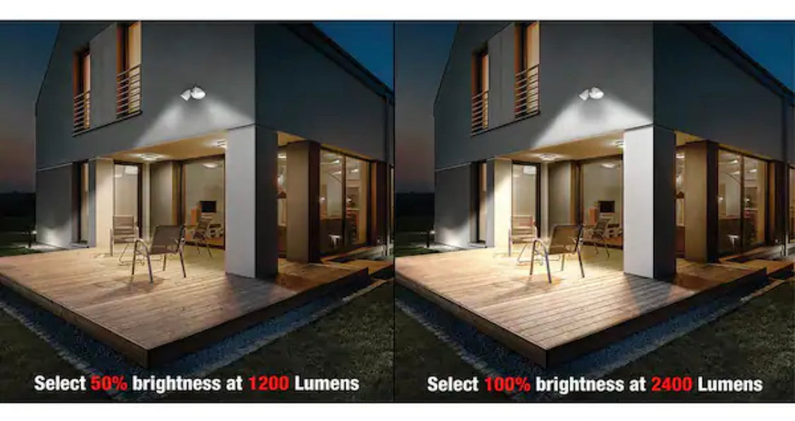 Commercial Electric Dusk to Dawn Sensor White Exterior Outdoor Twin Head LED Flood Light Security 1200 to 2400 Lumens 4000K Wet Rated - Damaged Box